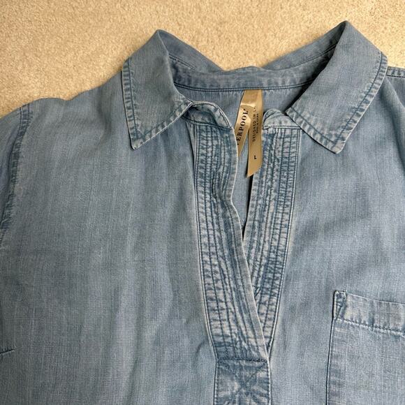 Liverpool Blue Chambray Long Sleeve Collared Blouse - Picture 5 of 9